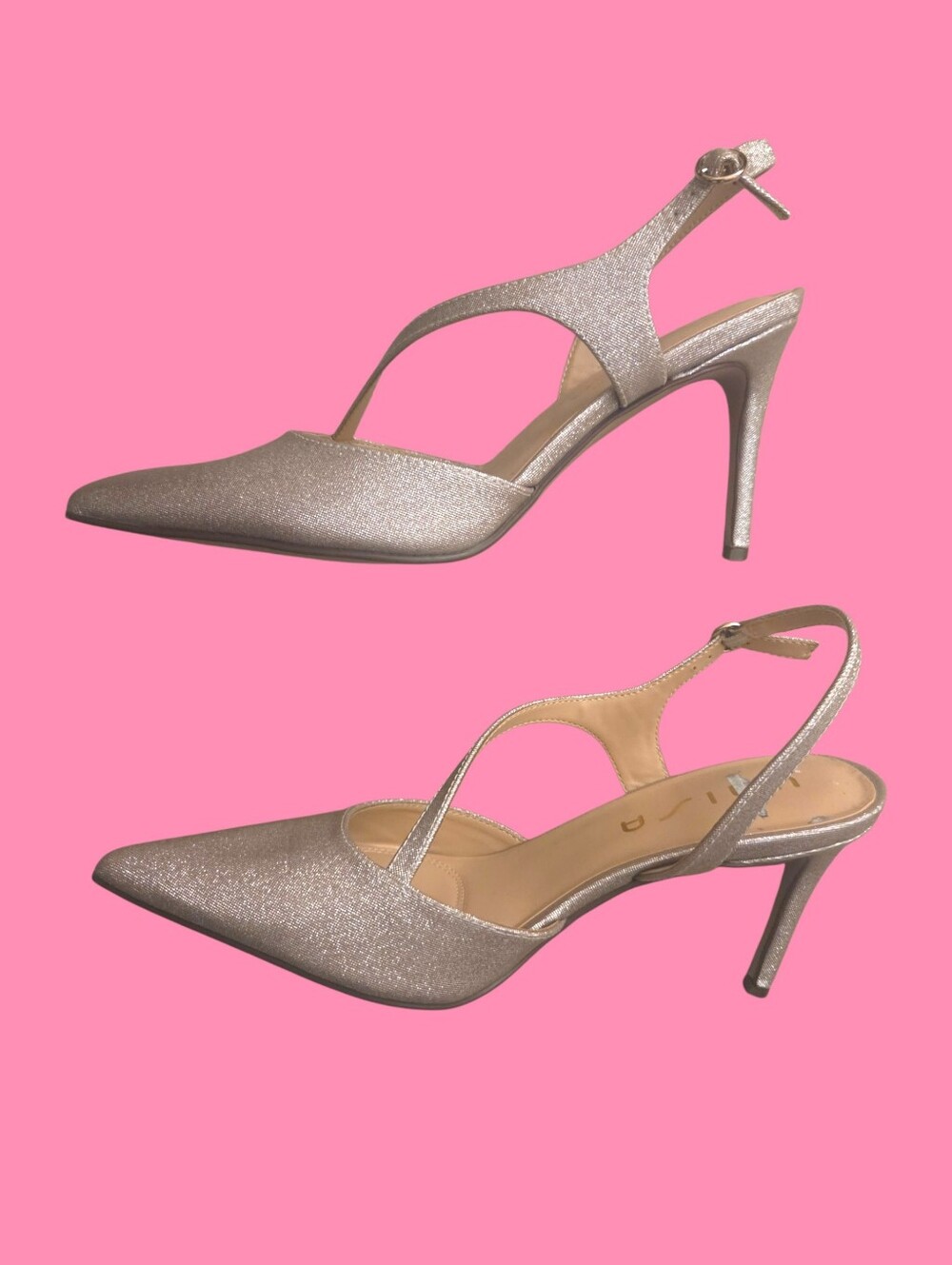Unisa Women's Silver Glitter Slingback Pointed-Toe Heels